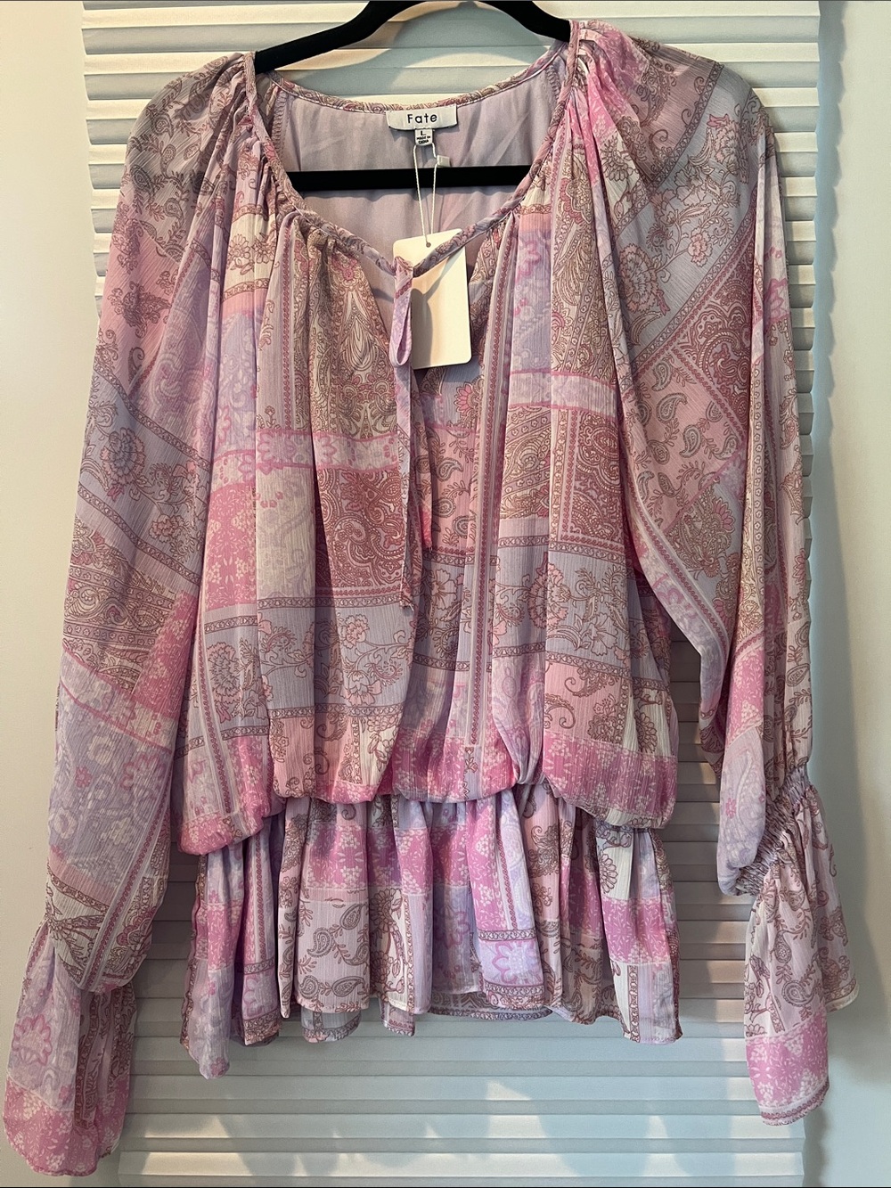 Fate Lavender & Pink Paisley Peasant Blouse